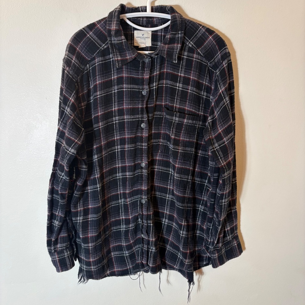 American Eagle Boyfriend Fit Plaid Flannel Shirt Size Large